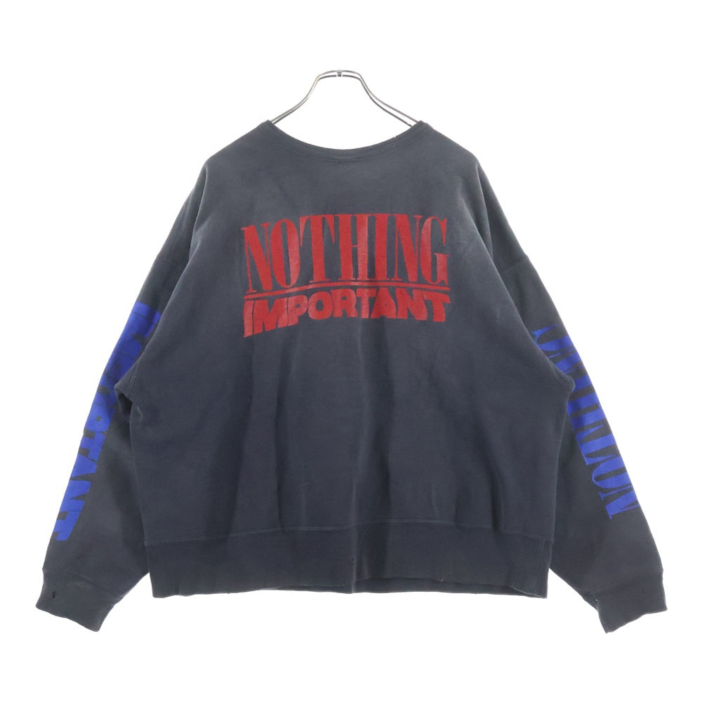 SAINT MICHAEL(セントマイケル) 24AW NOTHING IMP ヴィンテージ加工 クルーネックスウェットトレーナー ブラック SM-YS1-0000-C36