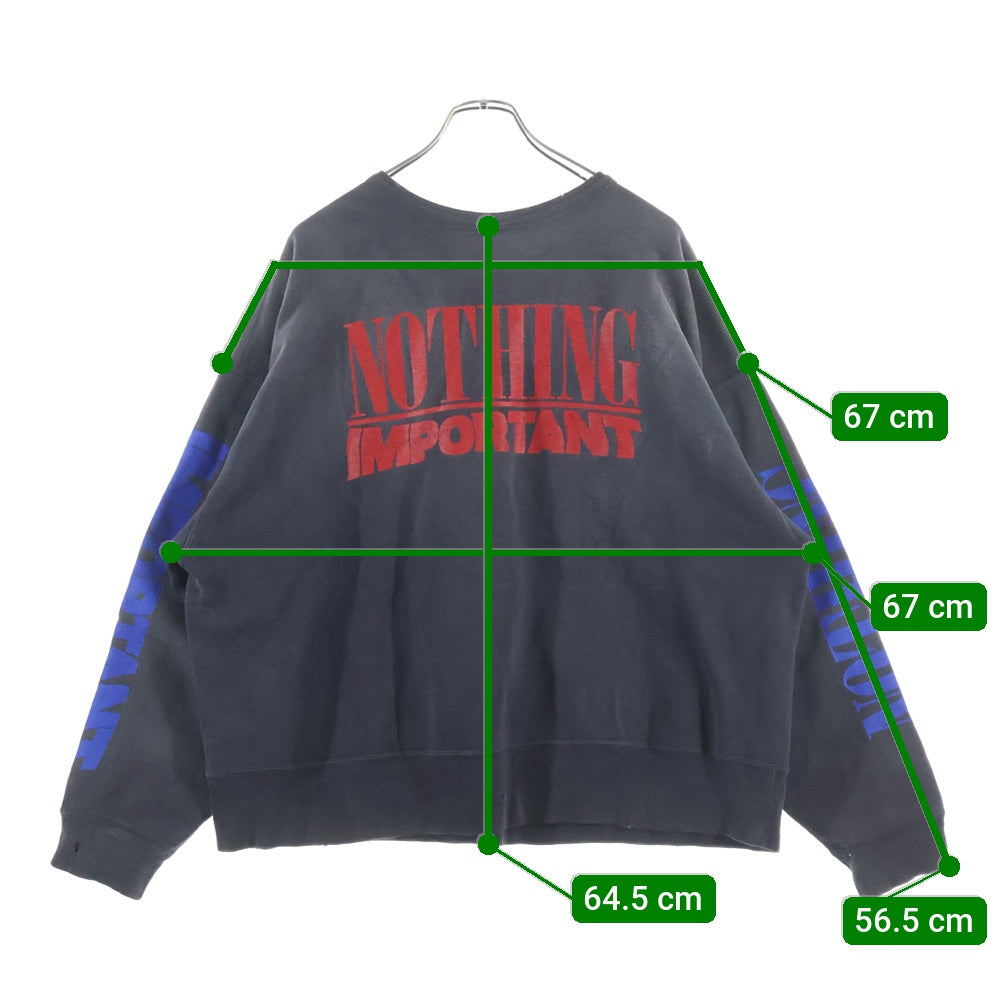 SAINT MICHAEL(セントマイケル) 24AW NOTHING IMP ヴィンテージ加工 クルーネックスウェットトレーナー ブラック SM-YS1-0000-C36