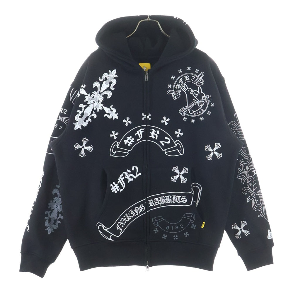 FR2(エフアールツー) Cross Rabbits Multi Logo Hooded FRC4286 クロスラビッツ マルチロゴフーディー ジップアップパーカー ブラック