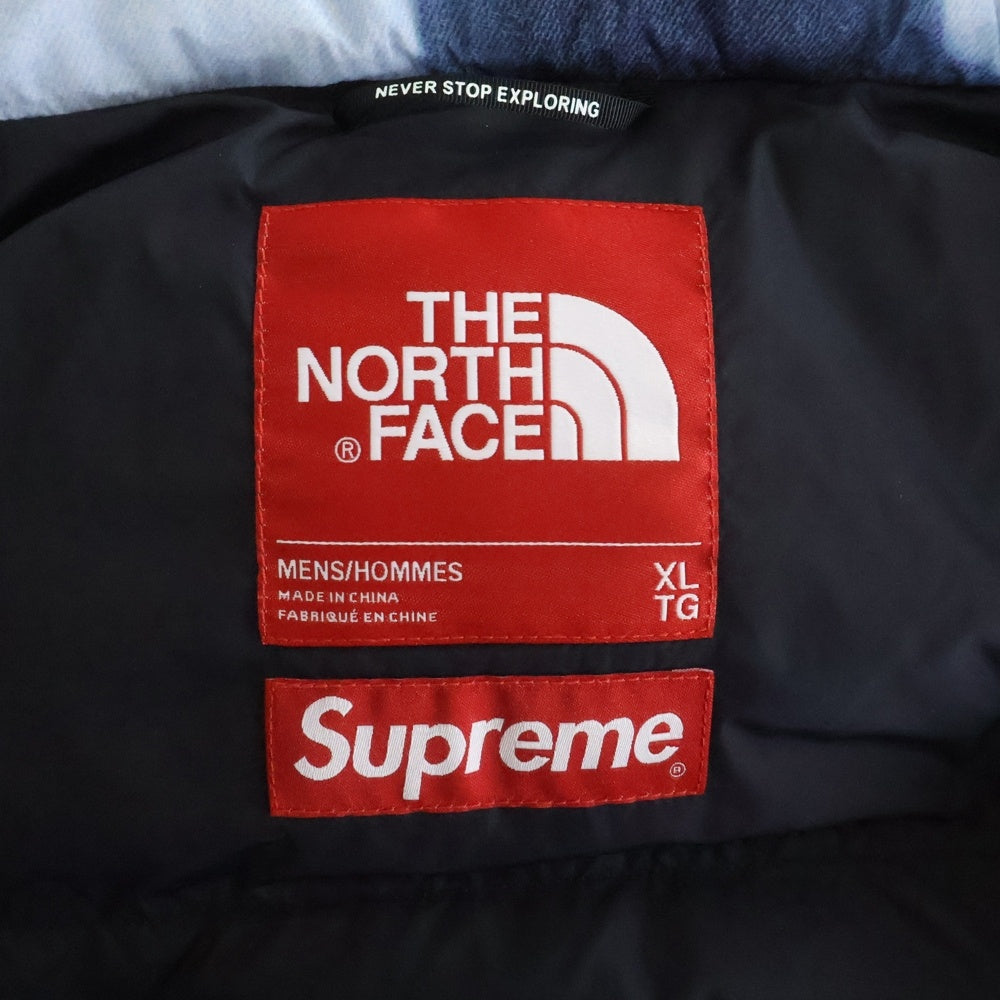 SUPREME(シュプリーム) 21AW ×The North Face Bleached Denim Print Nuptse Jacket ザノースフェイス ブリーチド デニムプリント ヌプシ ダウンジャケット インディゴ ND521001