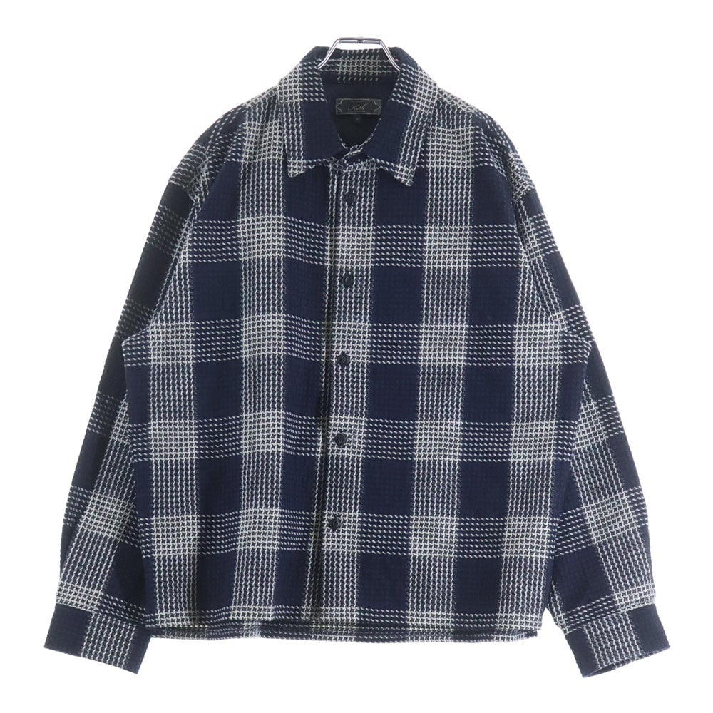 KITH(キス) コットン 長袖 チェックシャツ ネイビー 25-050-060-0017-3-0