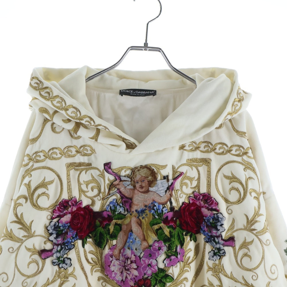 DOLCE & GABBANA(ドルチェアンドガッバーナ) 18AW FLOWER EMBROIDERY HOODIE 花柄刺しゅう プルオーバーパーカー ホワイト