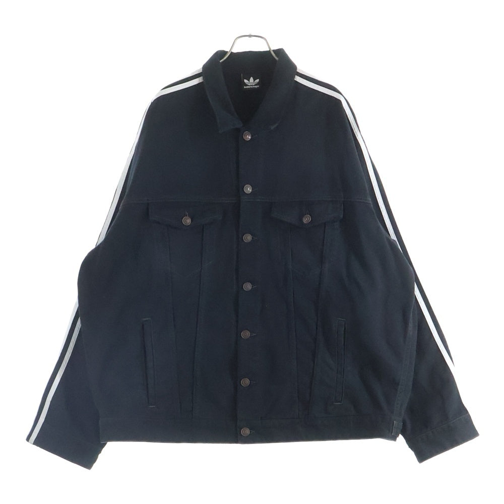 BALENCIAGA(バレンシアガ) 23SS × adidas クラッシュ加工 サイドライン デニムジャケット 724775 TNW54 ブラック