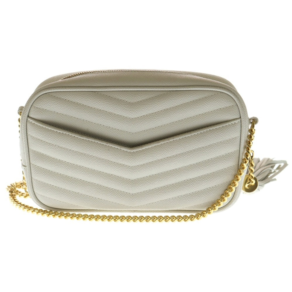 YVES SAINT LAURENT(イヴサンローラン) LOU カメラバック ロゴ金具 キルティングレザーショルダーバック ホワイト/ゴールド MAL612579 レディース