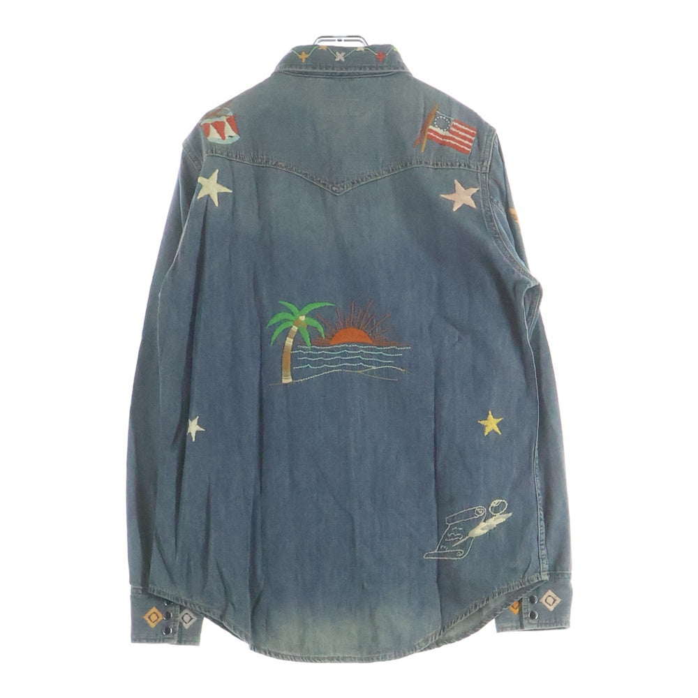 SAINT LAURENT PARIS サンローランパリ 19SS 花柄刺繍 長袖デニムシャツ インディゴ 530376 YK880 SAINT LAURENT PARIS(サンローランパリ) 19SS 花柄刺繍 長袖デニム