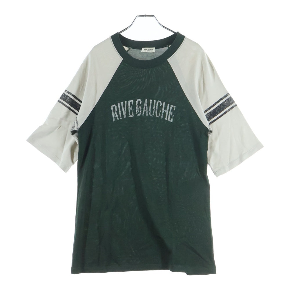 SAINT LAURENT PARIS(サンローランパリ) 23SS Rive Gauche Raglan T-shirt フロントプリント ラグラン Tシャツカットソー グリーン 710826 Y36XT