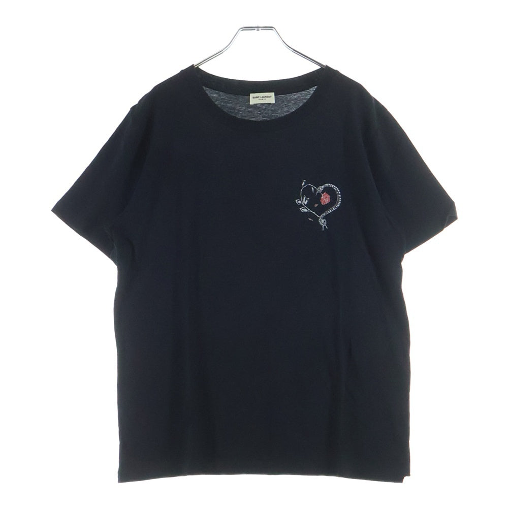 SAINT LAURENT PARIS(サンローランパリ) 19SS フロントローズ&スネークハート 530209 YB2WD クルーネック半袖Tシャツ ブラック