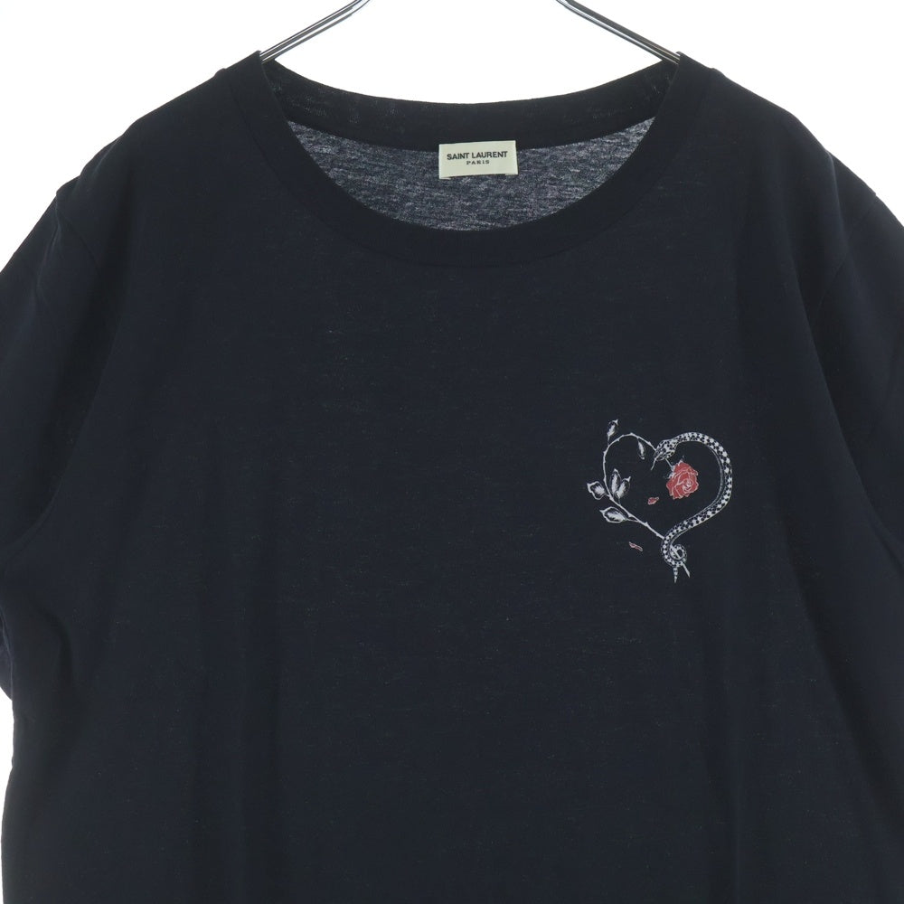 SAINT LAURENT PARIS(サンローランパリ) 19SS フロントローズ&スネークハート 530209 YB2WD クルーネック半袖Tシャツ ブラック