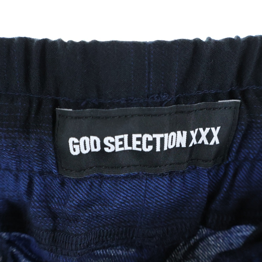 GOD SELECTION XXX(ゴッドセレクショントリプルエックス) 23SS チェック柄 イージーパンツ ブルー/ブラック GX-S23-PT-04