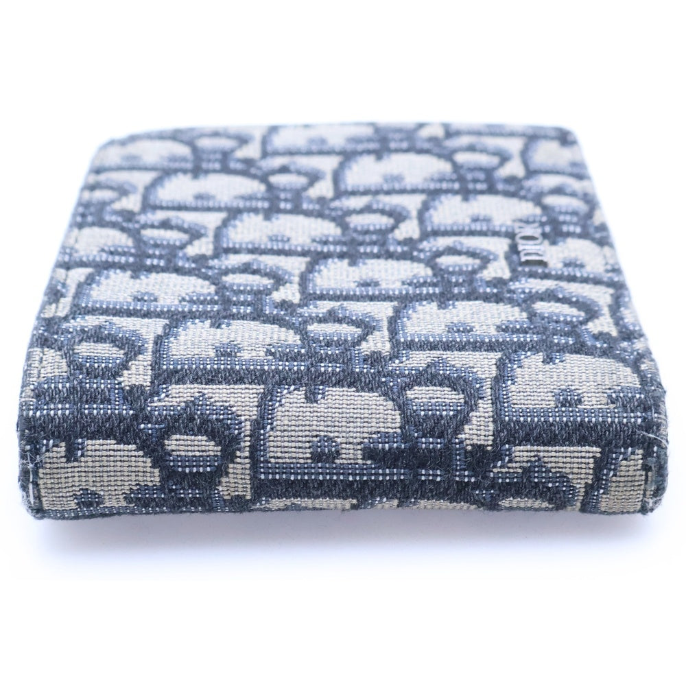 Christian Dior(クリスチャンディオール) オブリーク 二つ折り財布 ネイビー キャンバス コンパクトウォレット グレー レディース