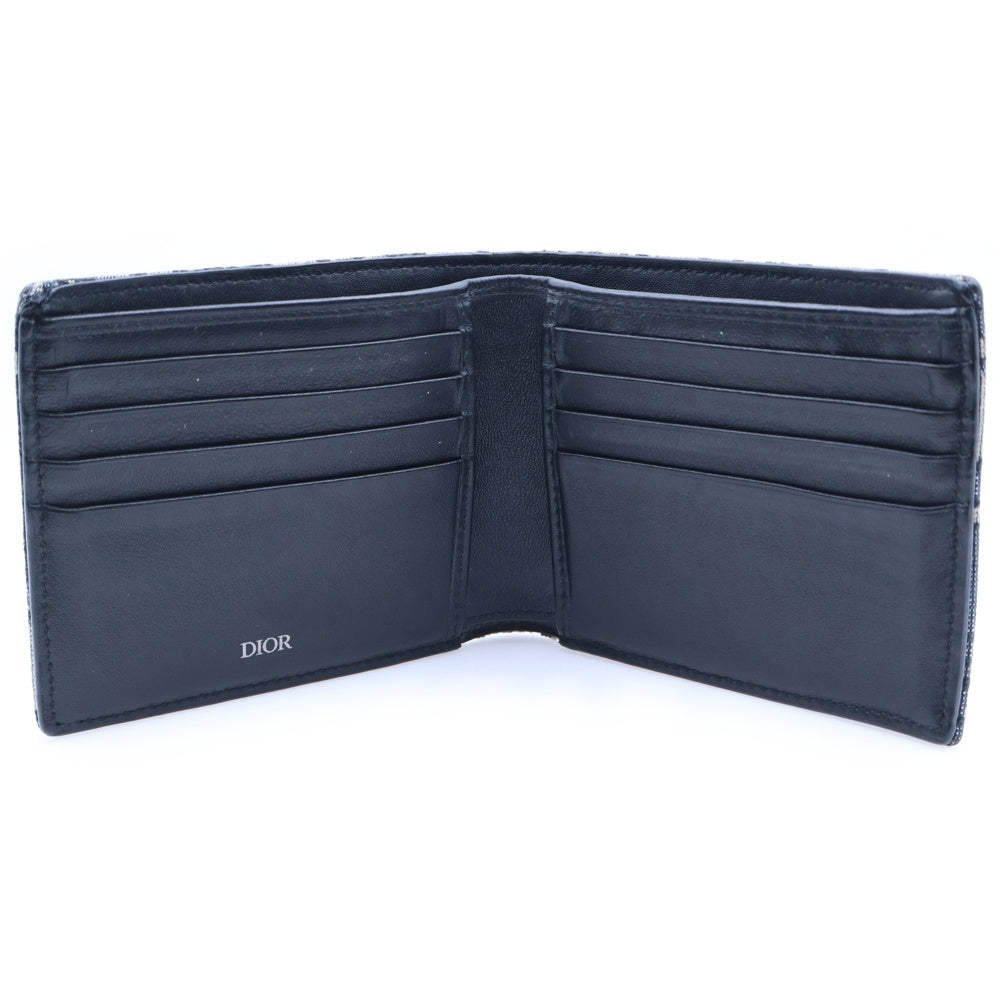 Christian Dior(クリスチャンディオール) オブリーク 二つ折り財布 ネイビー キャンバス コンパクトウォレット グレー レディース