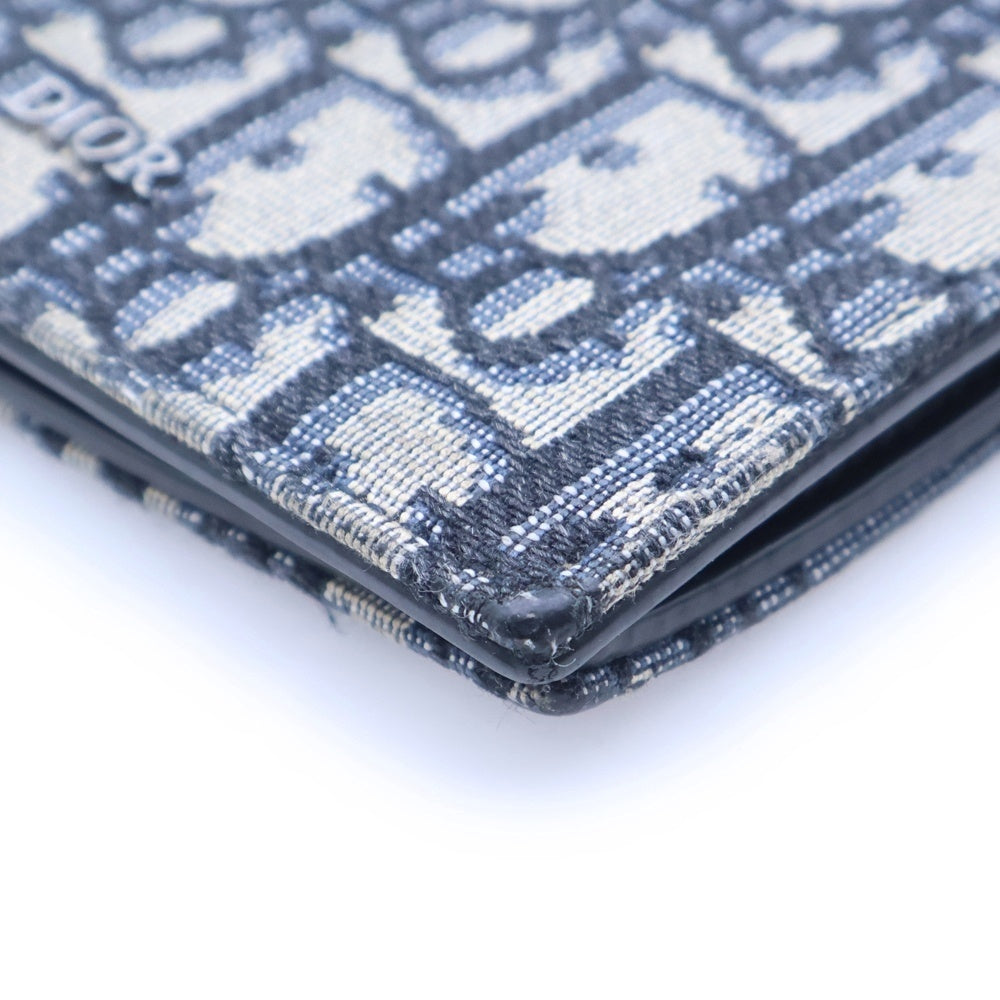 Christian Dior(クリスチャンディオール) オブリーク 二つ折り財布 ネイビー キャンバス コンパクトウォレット グレー レディース