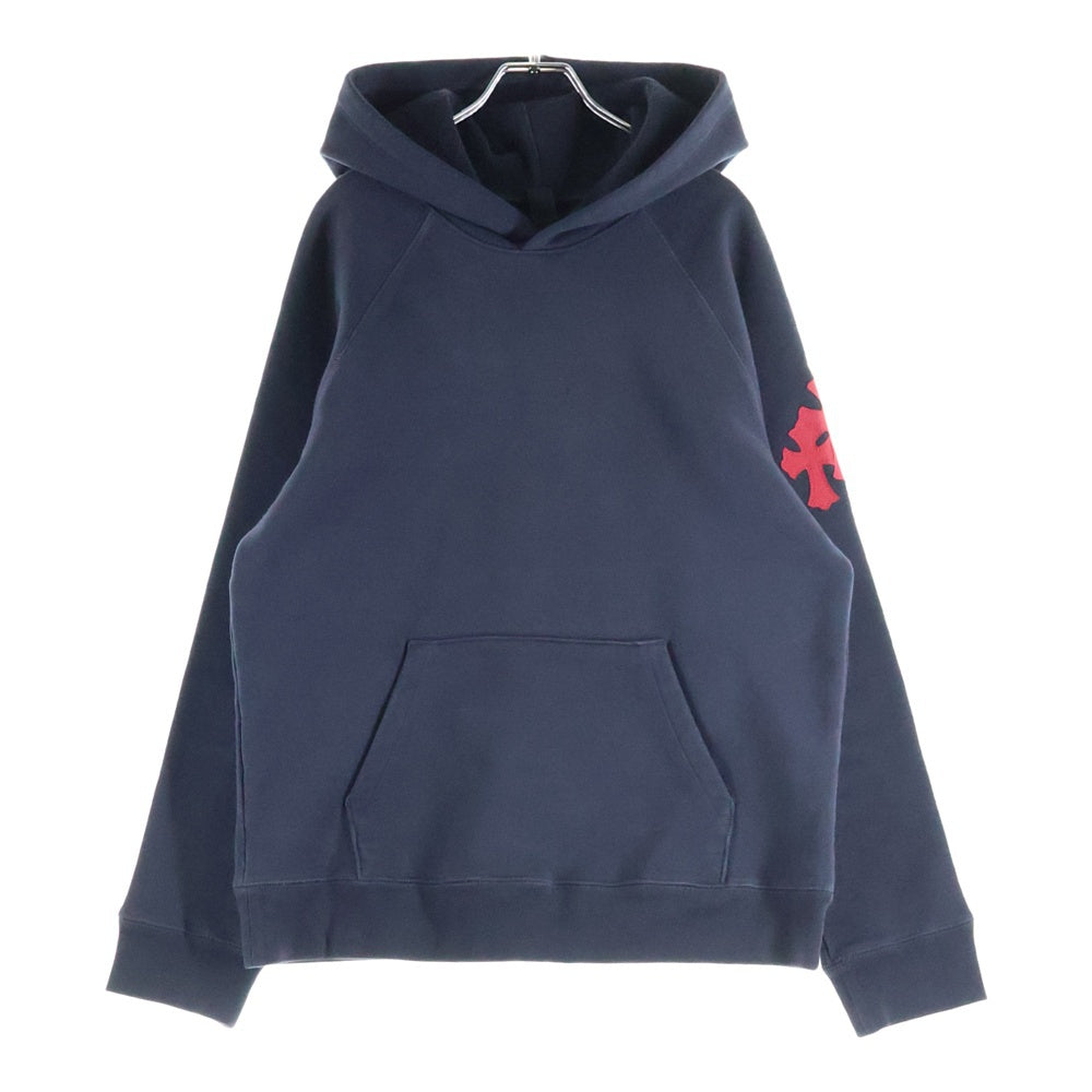 CHROME HEARTS(クロムハーツ) GRP Y NOT Raglan Pullover Hoodie ワイノット クロスパッチ プルオーバーパーカー フーディー ネイビー/レッド