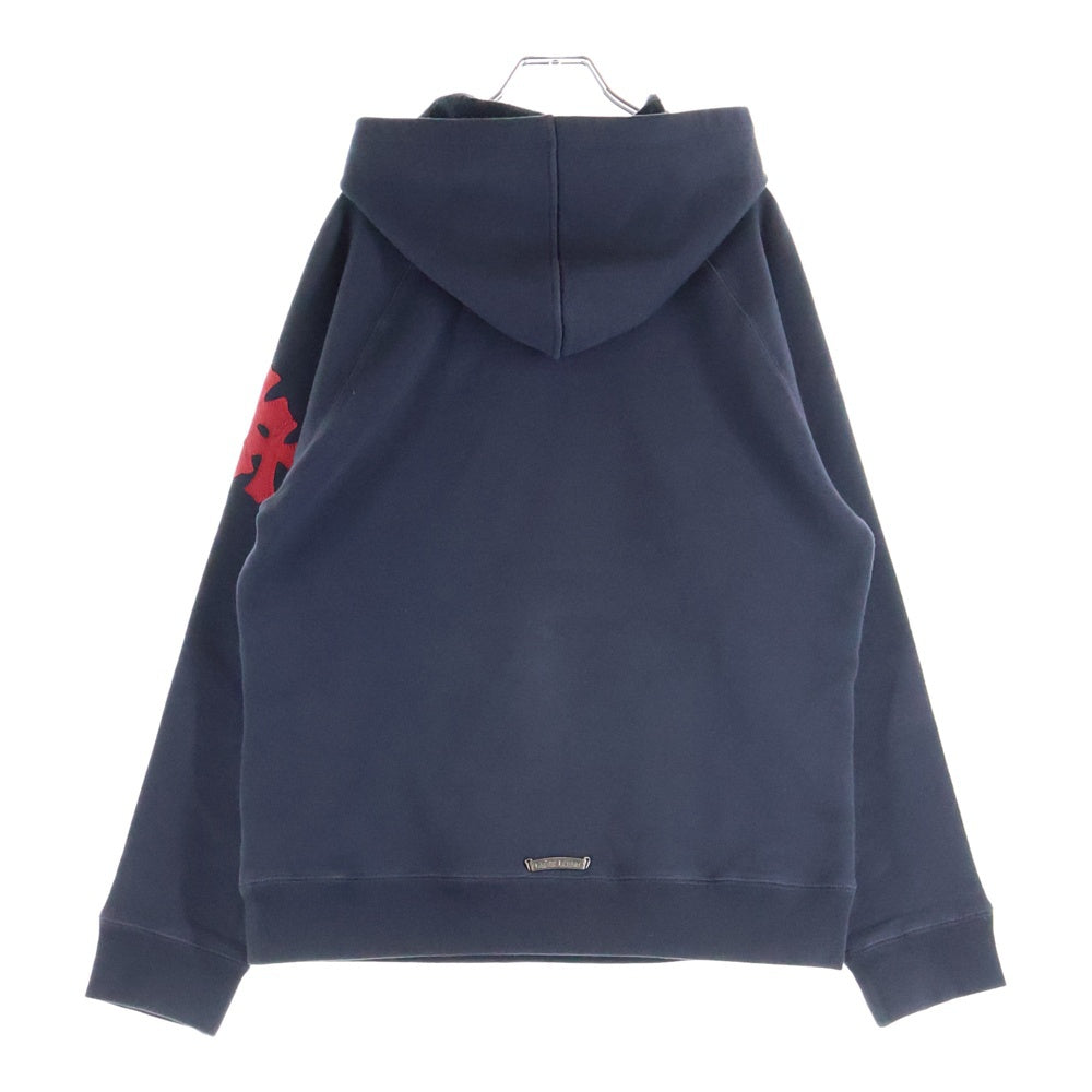 CHROME HEARTS(クロムハーツ) GRP Y NOT Raglan Pullover Hoodie ワイノット クロスパッチ プルオーバーパーカー フーディー ネイビー/レッド