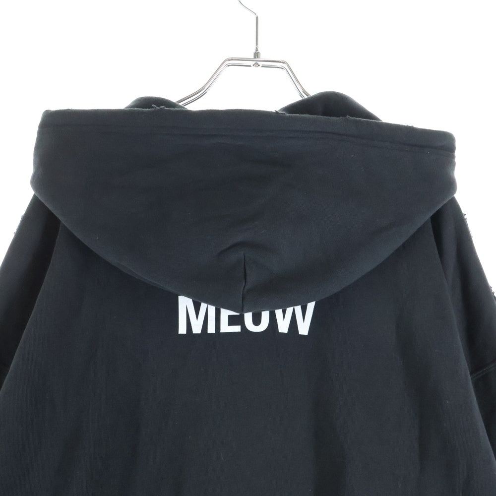 BALENCIAGA(バレンシアガ) 21SS I Love Cat Hoodie キャット 猫 フォトプリント ダメージ加工 プルオーバースウェットパーカー フーディー ブラック 570811 TJVG9