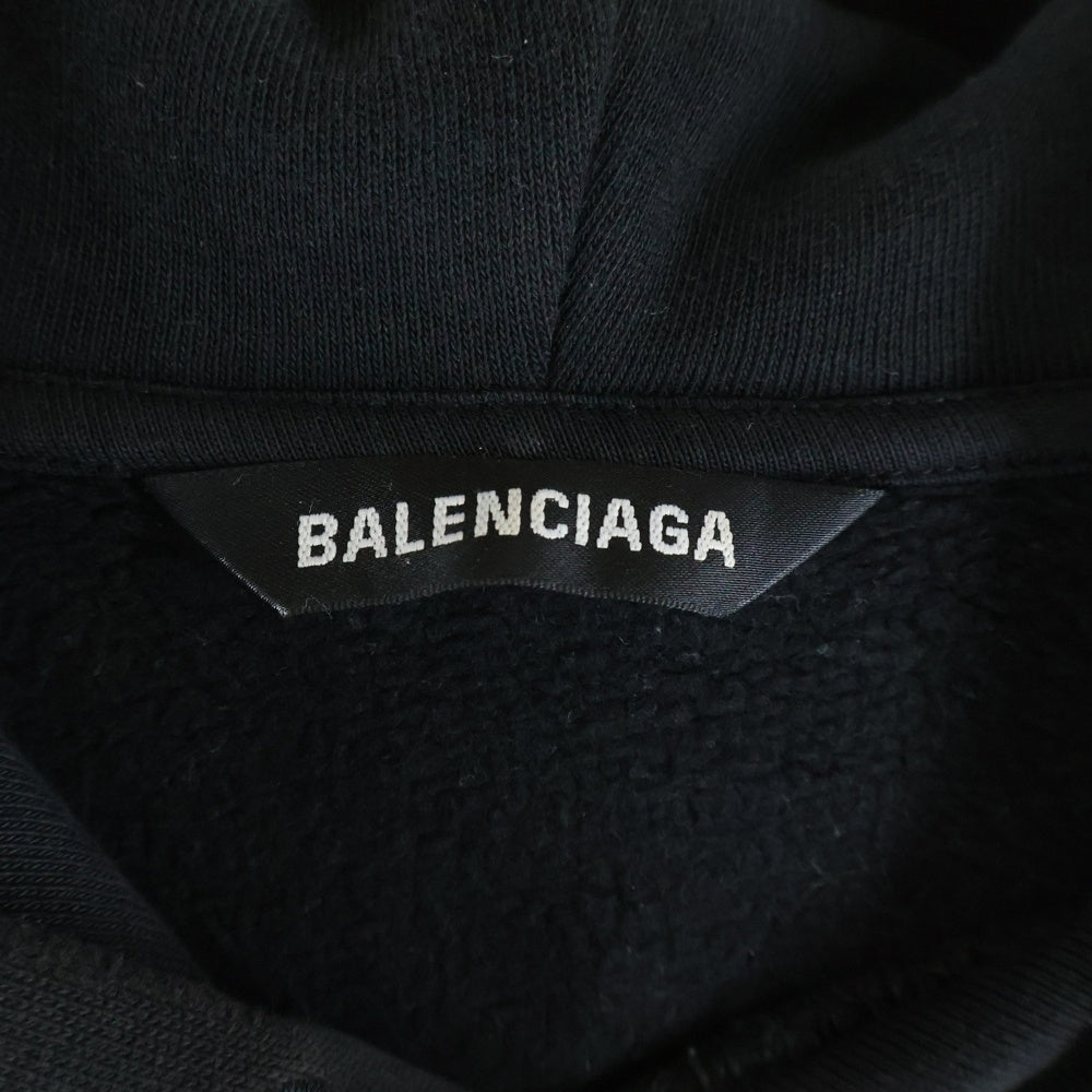 BALENCIAGA(バレンシアガ) 21SS I Love Cat Hoodie キャット 猫 フォトプリント ダメージ加工 プルオーバースウェットパーカー フーディー ブラック 570811 TJVG9