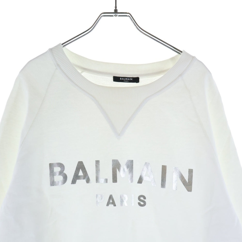 BALMAIN(バルマン) 22SS ロゴプリント スウェットトレーナー ホワイト/シルバー JQ005BB29