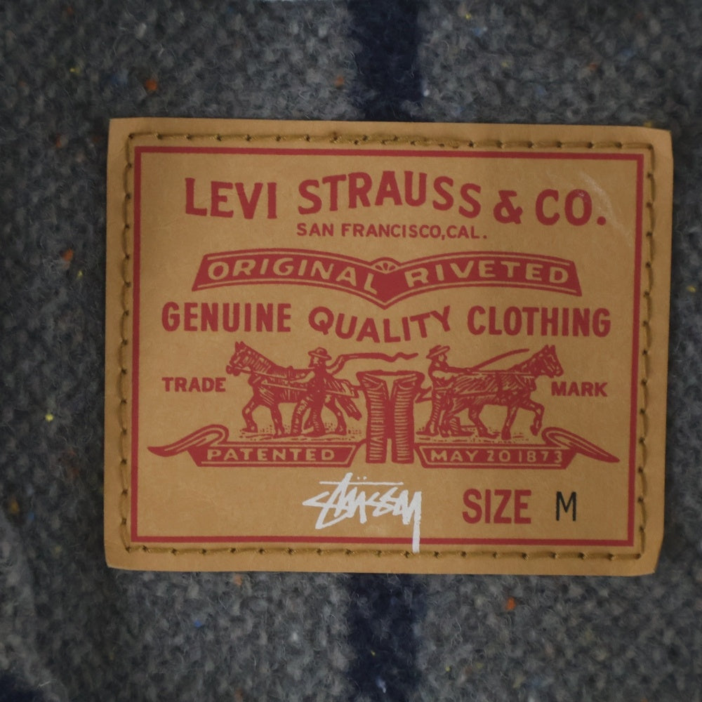 STUSSY(ステューシー) ×Levi's Embossed Trucker Jacket バックロゴ エンボストラッカーデニムジャケット 裏地8ボールロゴプリント ブルー
