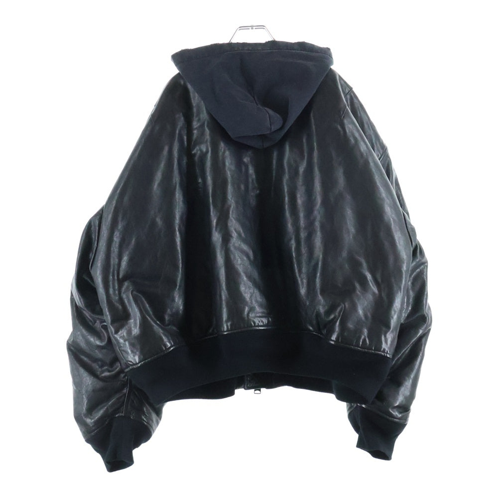 BALENCIAGA(バレンシアガ) 22AW MA-1 レザーボンバージャケット フード付き ブラック 750930 TOS17