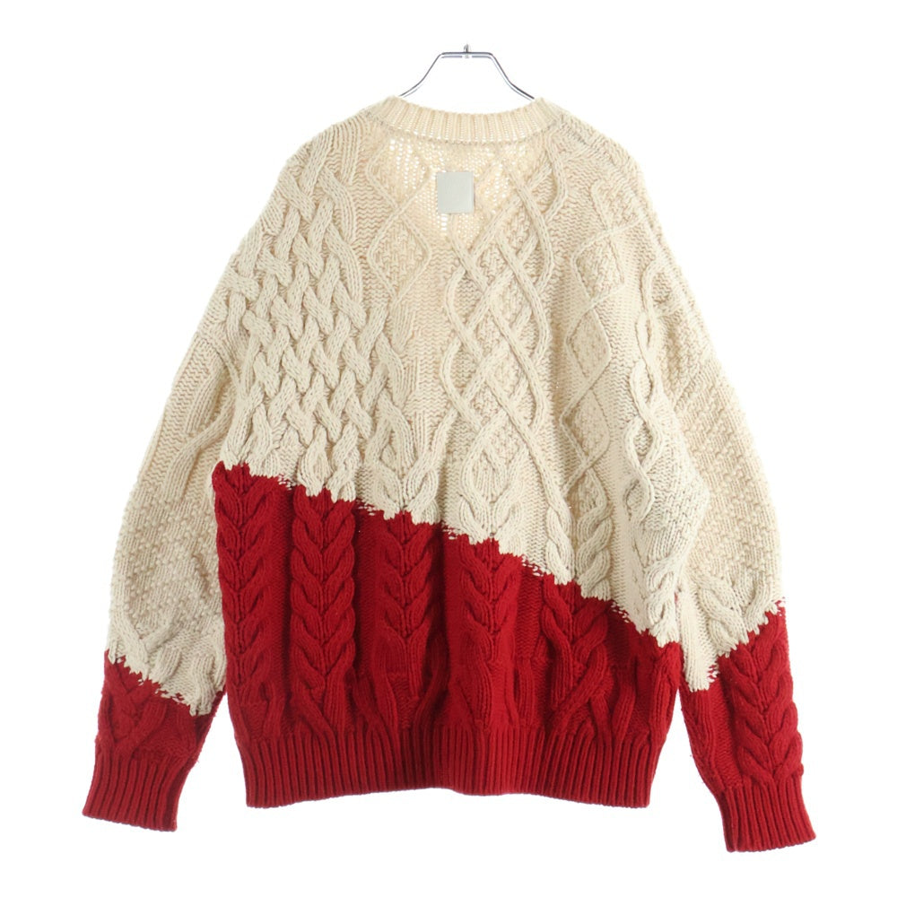 LOEWE(ロエベ) 23AW グラデーション ケーブル 編みニットセーター H526Y 14KH6 ホワイト/レッド