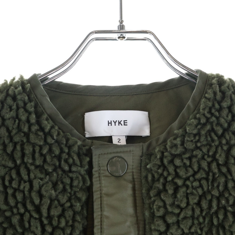 HYKE(ハイク) オーバーサイズ ノーカラー ボアジャケット カーキ 182-17176 012