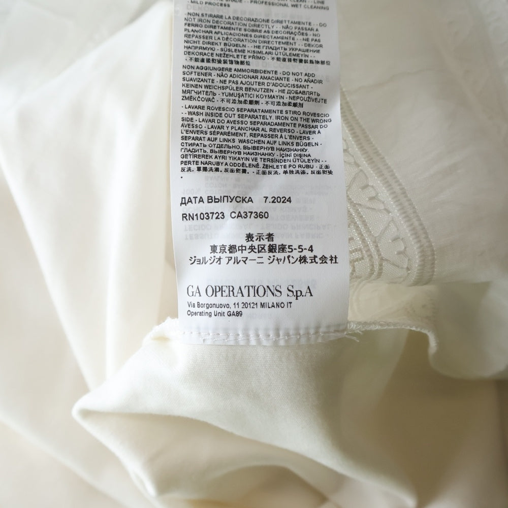 EMPORIO ARMANI(エンポリオアルマーニ) ロゴ刺繍 フロントフリンジデザインTシャツ ホワイト EW001518 AF12545 レディース