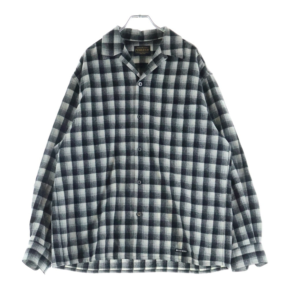 PENDLETON(ペンドルトン) ×WACKO MARIA WOOL OMBRE CHECK OPEN COLLAR SHIRT ×ワコマリア ウールオンブレチェック オープンカラーシャツ 25FW-WMS-PE01 ブラック/ホワイト
