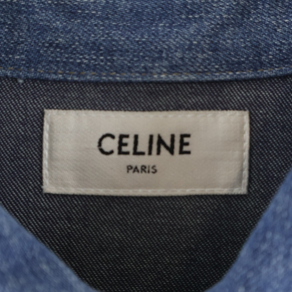 CELINE(セリーヌ) パッチワークデニムウエスタンシャツ スナップダウン長袖シャツ ブルー 2T353521T