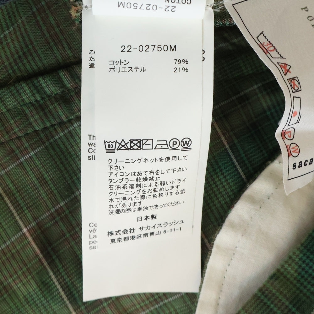 Sacai(サカイ) 22SS Glencheck Coat グレンチェックコート グリーン 22-02750M