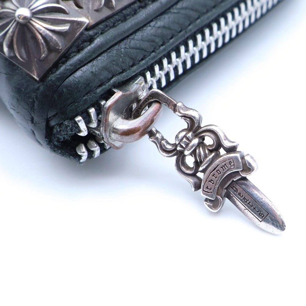 CHROME HEARTS(クロムハーツ) REC F ZIP ゼロピラミッドスタッズコーナー ラウンドジップレザー 財布 ブラック/シルバー