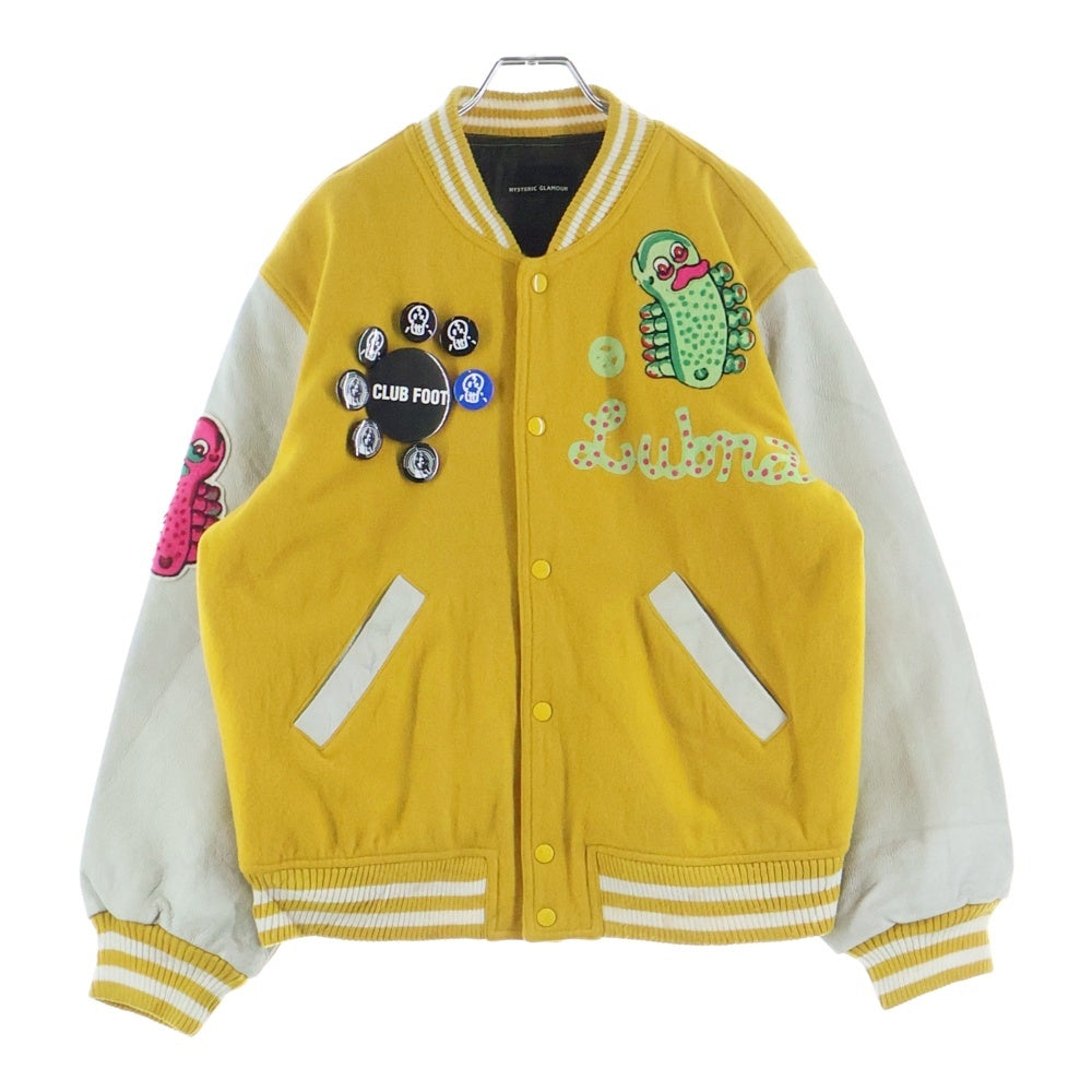 HYSTERIC GLAMOUR(ヒステリックグラマー) VINTAGE 缶バッジ バックサンフラワー刺繍 スタジャン イエロー 2AB-0275