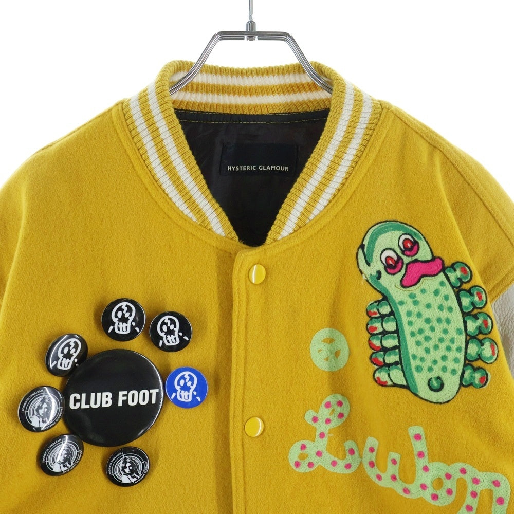 HYSTERIC GLAMOUR(ヒステリックグラマー) VINTAGE 缶バッジ バックサンフラワー刺繍 スタジャン イエロー 2AB-0275