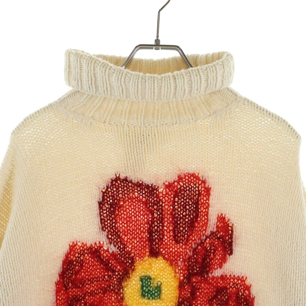 Yohji Yamamoto POUR HOMME(ヨウジヤマモト プールオム) 95AW Red Daisy Floral Turtleneck フラワー刺繍 タートルネック ニットセーター ホワイト HE-K31-198