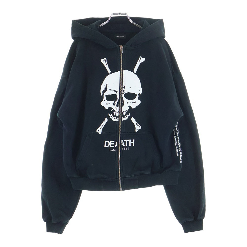 LAST NEST(ラスト ネスト) DEATH SKULL HOODIE デススカルプリントジップアップパーカー フーディ ブラック