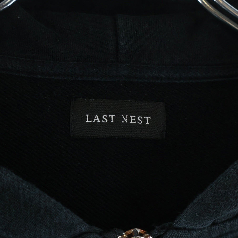LAST NEST(ラスト ネスト) DEATH SKULL HOODIE デススカルプリントジップアップパーカー フーディ ブラック