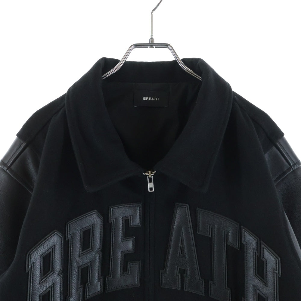 BREATH(ブレス) 24AW BREATH ARCH LOGO JACKET アーチロゴ ウール レザー切替 ジャケット ブラック BR24AW-00002
