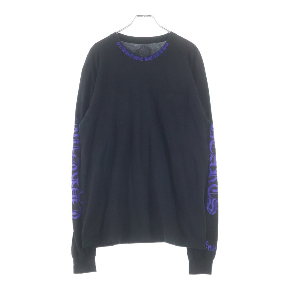 CHROME HEARTS(クロムハーツ) Neck Logo L/S Tee ネックロゴプリント ロングスリーブ 長袖Tシャツ カットソー ブラック/ブルー