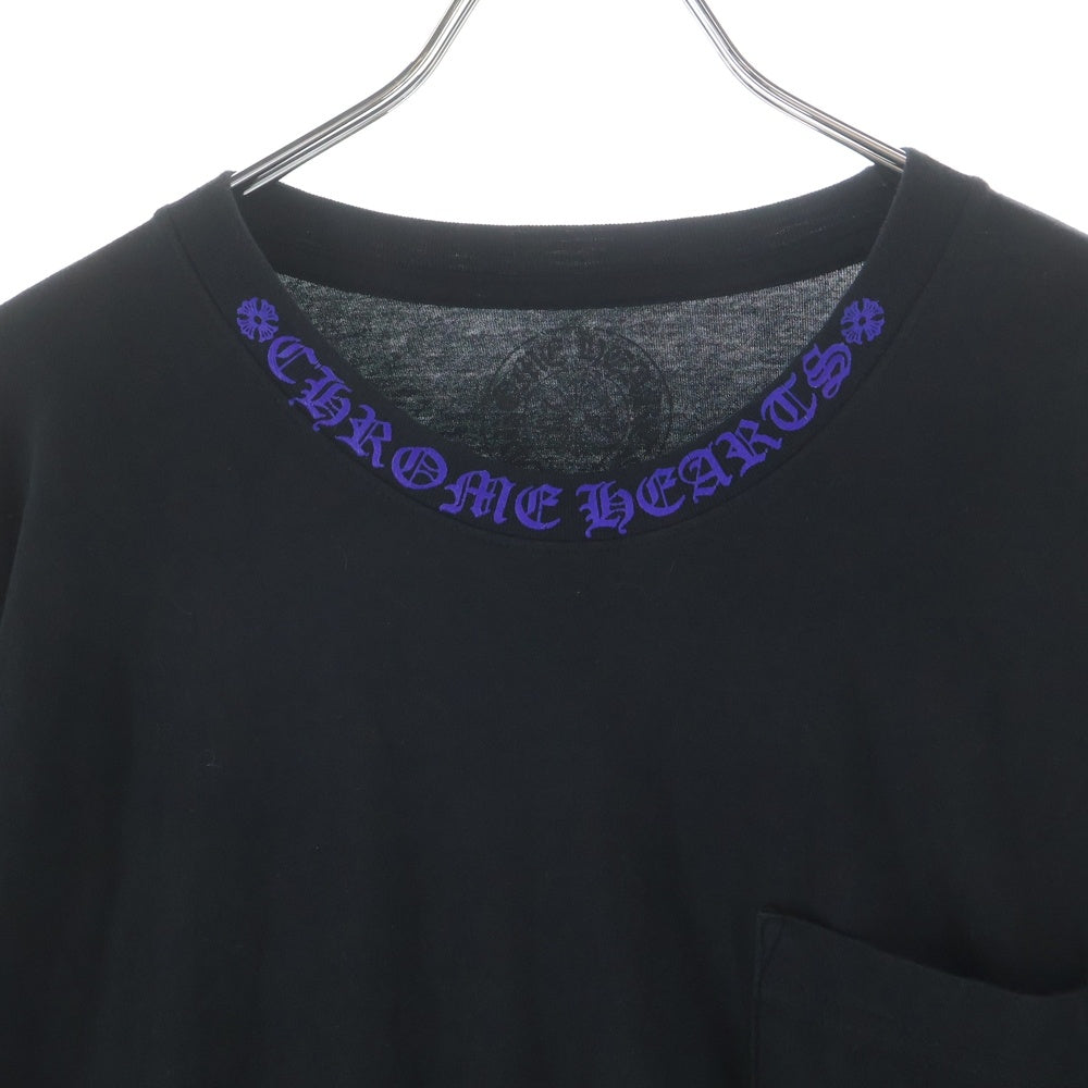 CHROME HEARTS(クロムハーツ) Neck Logo L/S Tee ネックロゴプリント ロングスリーブ 長袖Tシャツ カットソー ブラック/ブルー