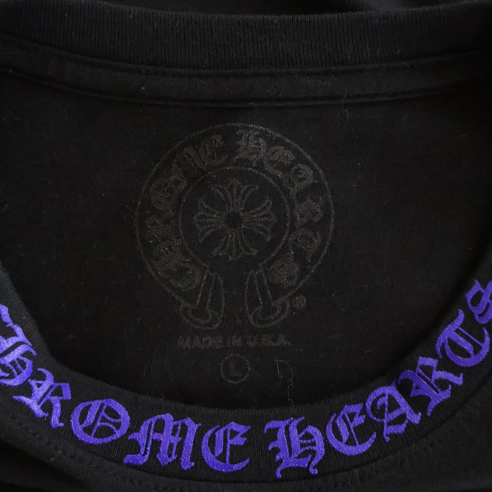 CHROME HEARTS(クロムハーツ) Neck Logo L/S Tee ネックロゴプリント ロングスリーブ 長袖Tシャツ カットソー ブラック/ブルー