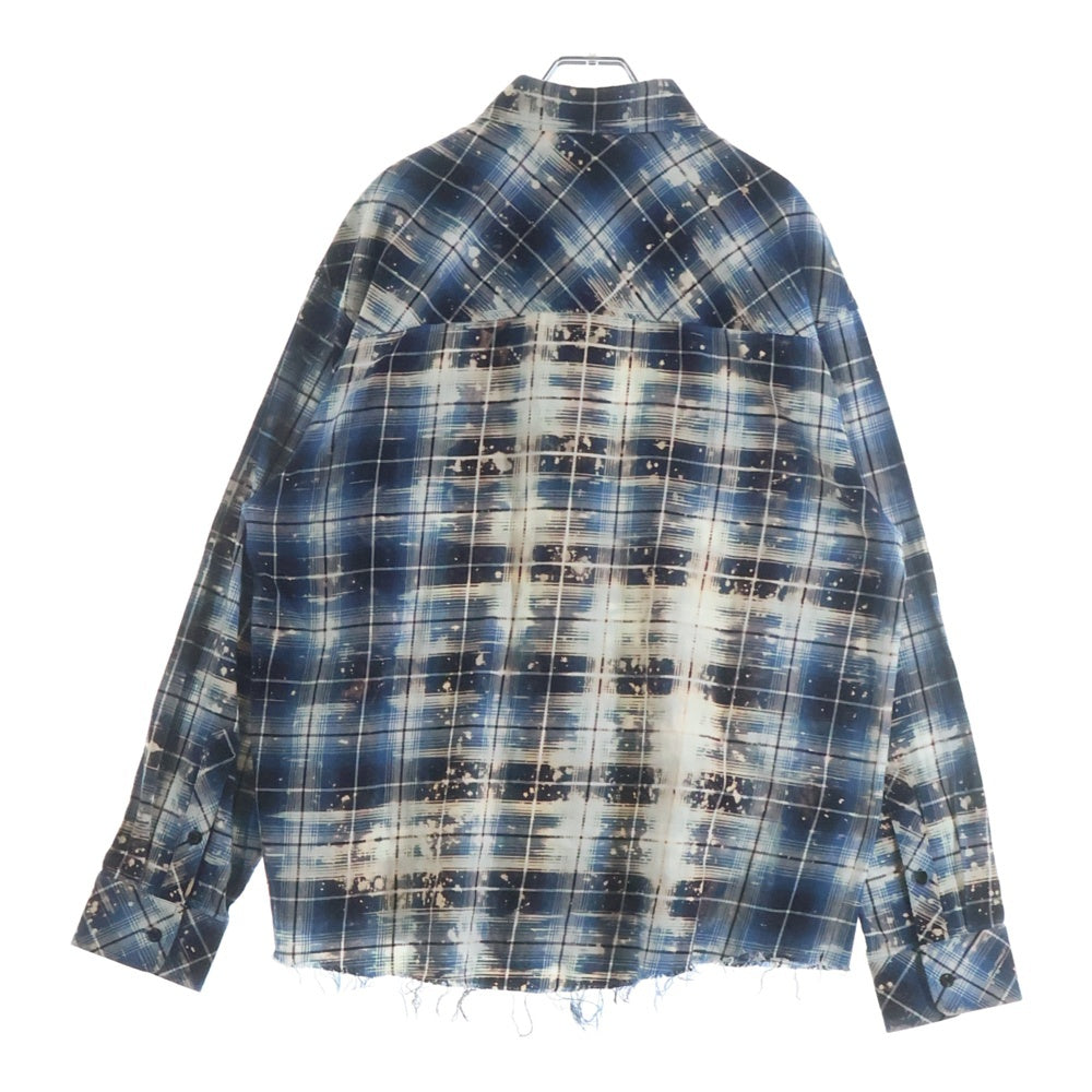 Rafu(ラフ) Bleached Damaged Shirts ブリーチ ダメージ加工 フランネル長袖シャツ ブルー