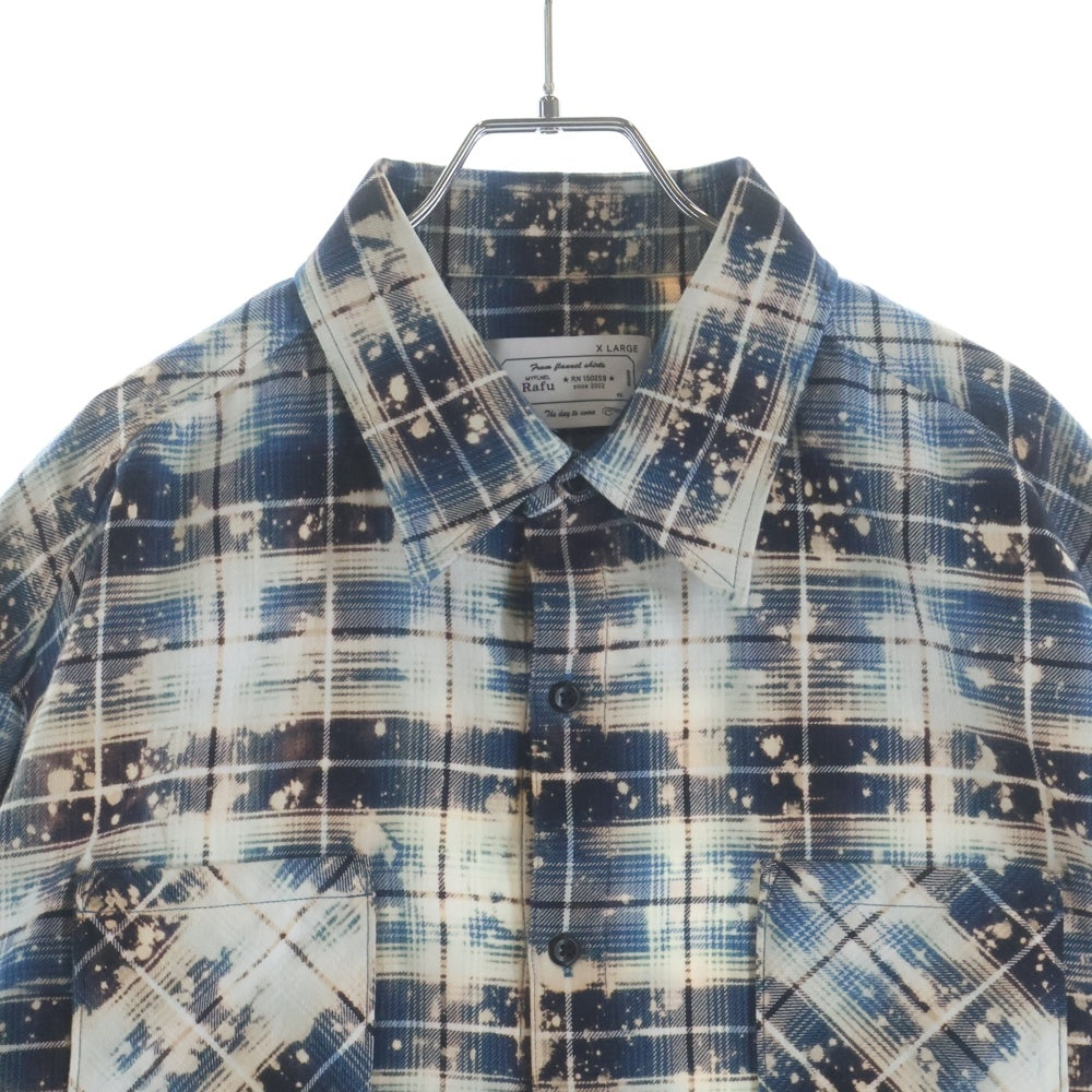 Rafu(ラフ) Bleached Damaged Shirts ブリーチ ダメージ加工 フランネル長袖シャツ ブルー
