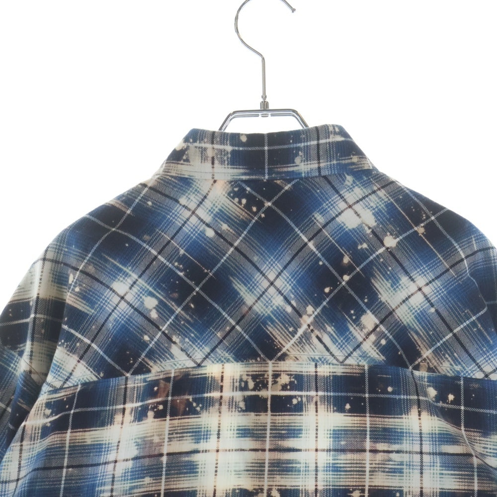 Rafu(ラフ) Bleached Damaged Shirts ブリーチ ダメージ加工 フランネル長袖シャツ ブルー