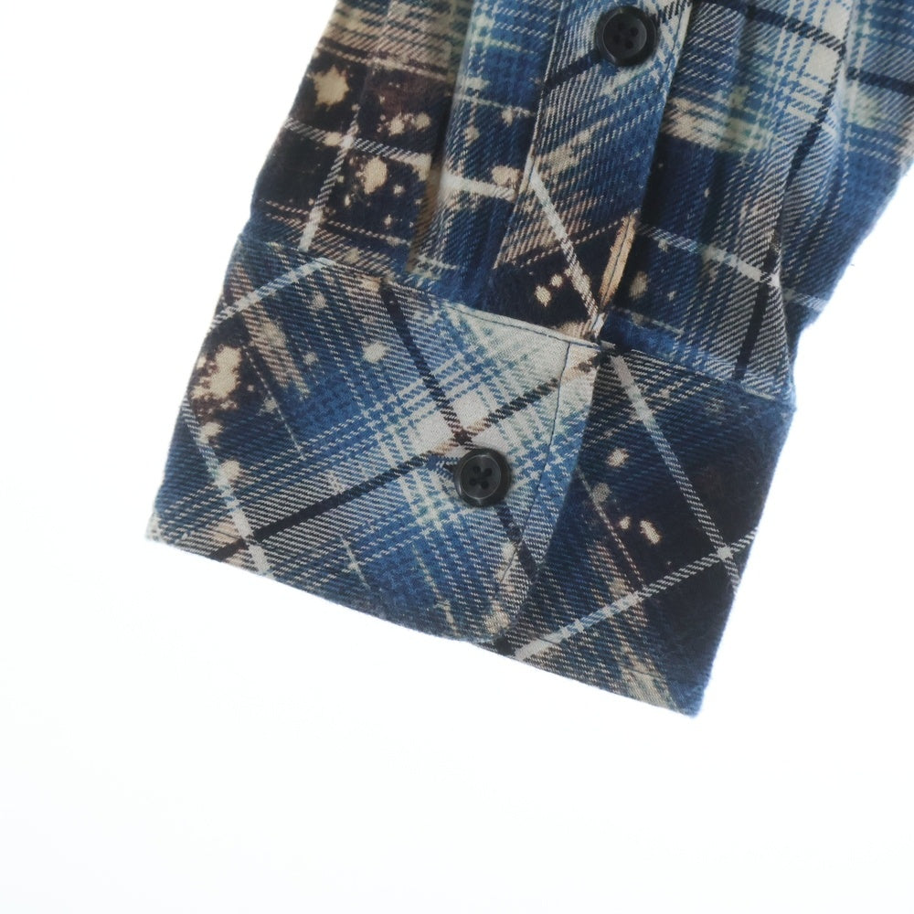 Rafu(ラフ) Bleached Damaged Shirts ブリーチ ダメージ加工 フランネル長袖シャツ ブルー