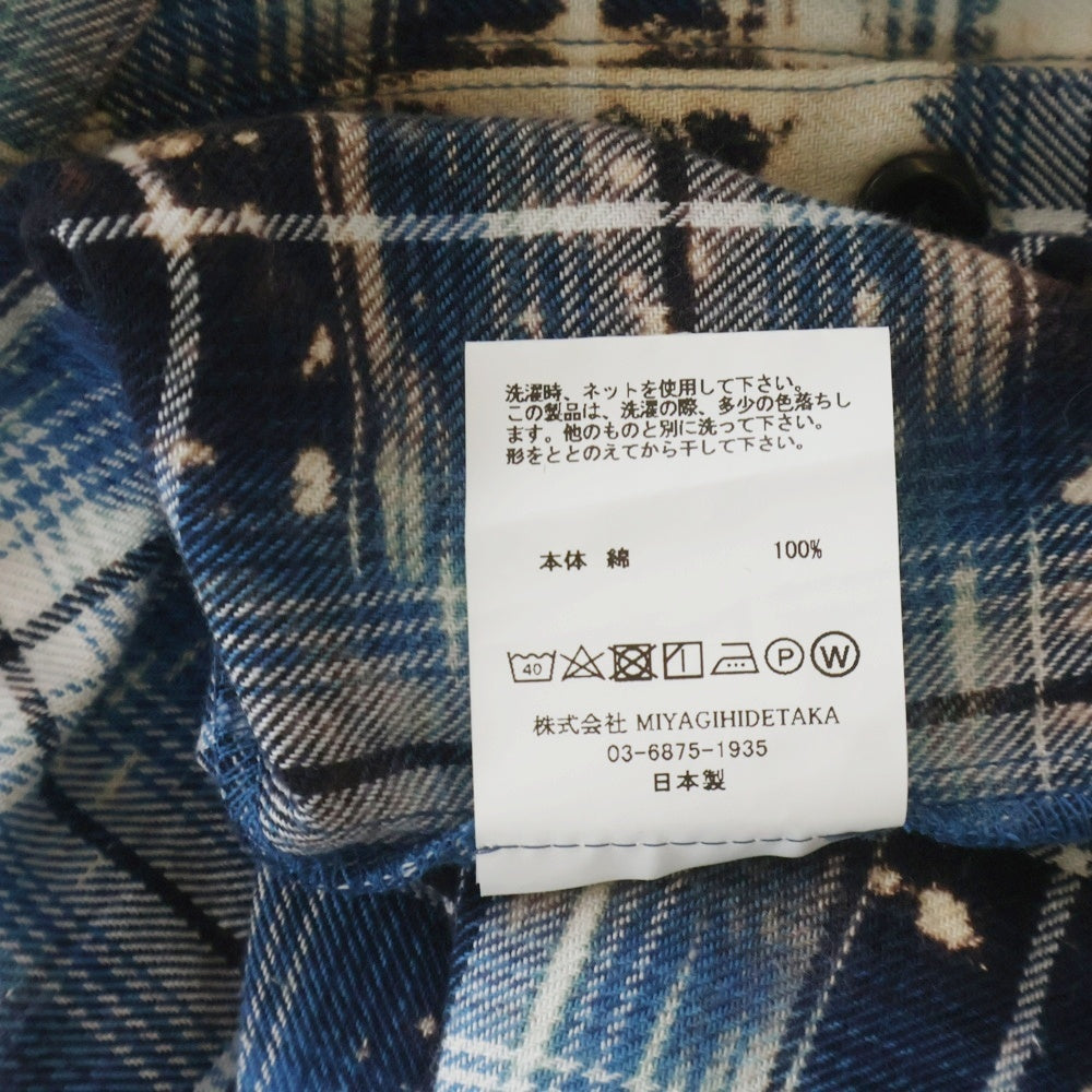 Rafu(ラフ) Bleached Damaged Shirts ブリーチ ダメージ加工 フランネル長袖シャツ ブルー