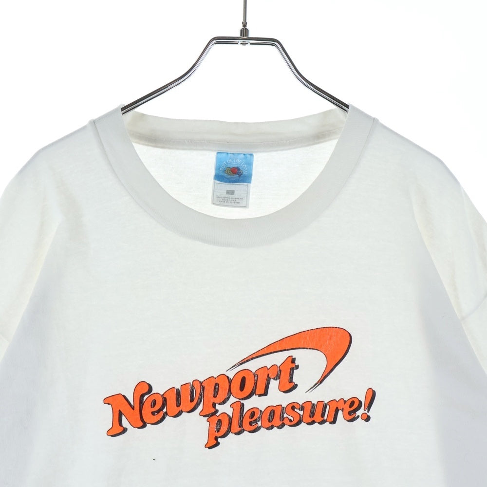 VINTAGE(ヴィンテージ) 90s NEWPORT PLEASURE オレンジ USA製 裾袖シングル クルーネックTシャツ ホワイト