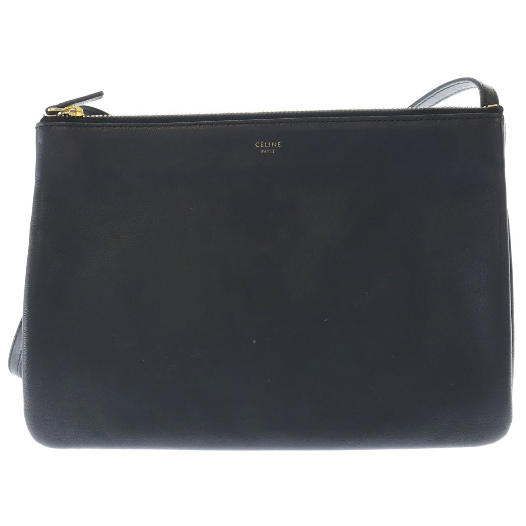 CELINE(セリーヌ) トリオ ラージ ラムスキンショルダーバッグ ゴールド金具 ブラック/ゴールド レディース