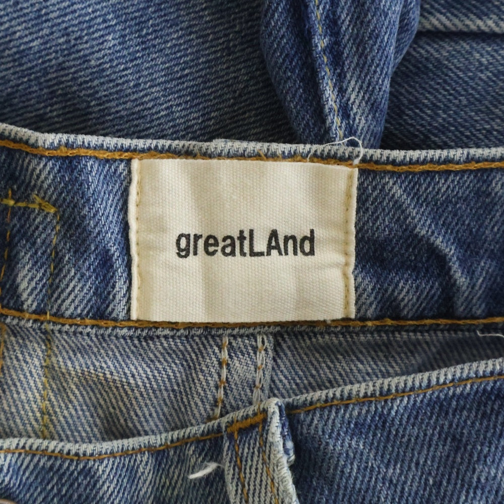 greatLand(グレイトランド) POLLYMAN DENIM ポリーマンデニム ダメージ加工 パッチデザインデニムパンツ インディゴ