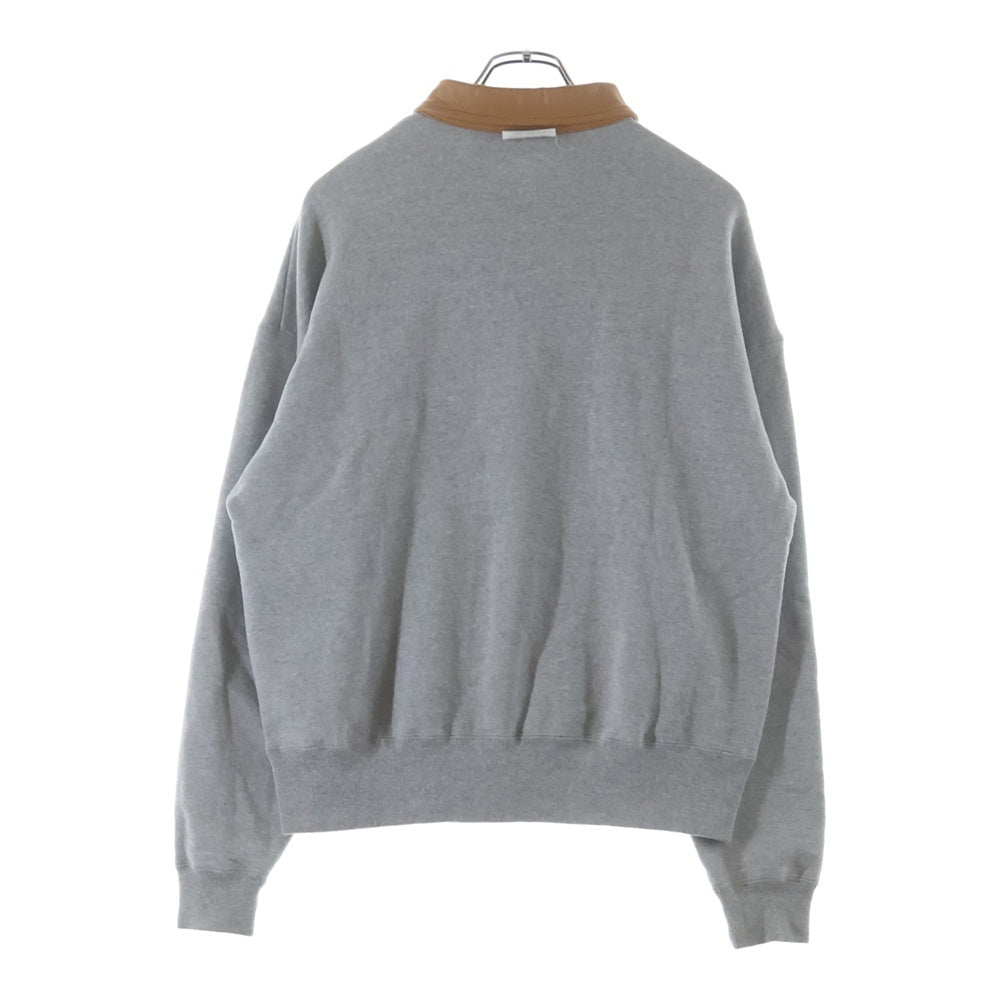 NO BRAND(ノーブランド) KYOU BROTHERS LEATHER HEAVY WEIGHT SWEAT 襟レザー ハーフジップスウェットトレーナー グレー KU3SSUSWT01