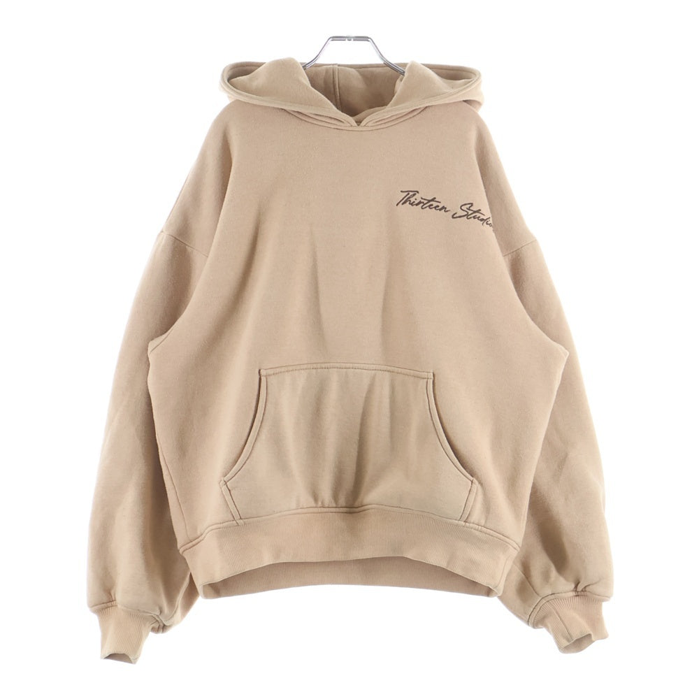 NO BRAND(ノーブランド) Thirteen Studios サーティーンスタジオ リバーシブル フロントロゴ刺繍プルオーバーパーカー ベージュ