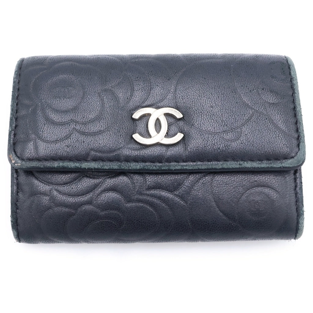 CHANEL(シャネル) ラムスキン カメリア A1471 コインカードケース ブラック レディース